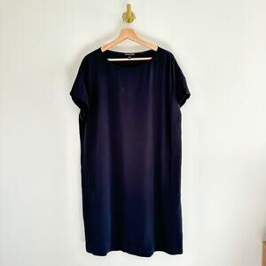 Eileen Fisher Silk Round Neck Short Sleeve Pullover Dress Black M